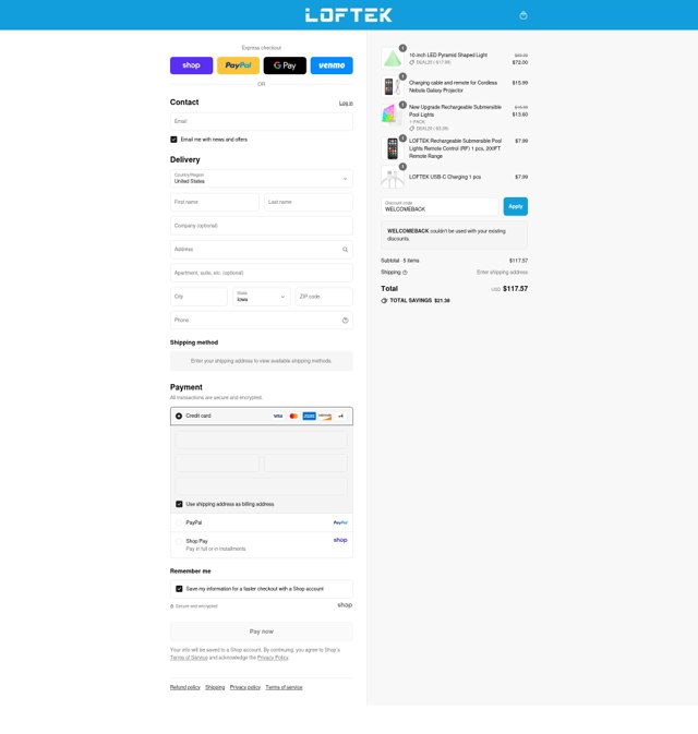 Loftek checkout page showing Loftek discount code box | Screenshot taken by SimplyCodes community member on Sep 3, 2025