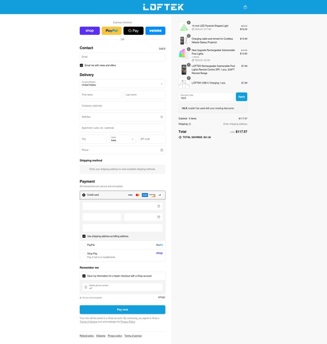Loftek checkout page showing Loftek discount code box | Screenshot taken by SimplyCodes community member on Aug 30, 2025