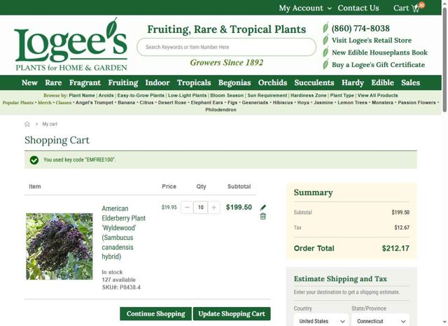 Logee's checkout page showing Logee's discount code box | Screenshot taken by SimplyCodes community member on Jul 12, 2025