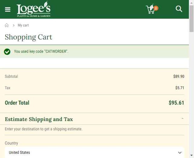Logee's checkout page showing Logee's discount code box | Screenshot taken by SimplyCodes community member on Jul 15, 2025