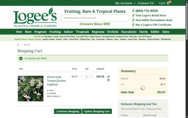 Logee's checkout page showing Logee's discount code box | Screenshot taken by SimplyCodes community member on Jul 10, 2025
