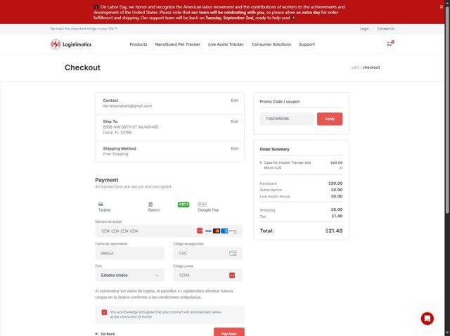 Logistimatics checkout page showing Logistimatics promo code box | Screenshot taken by SimplyCodes community member on Aug 30, 2025