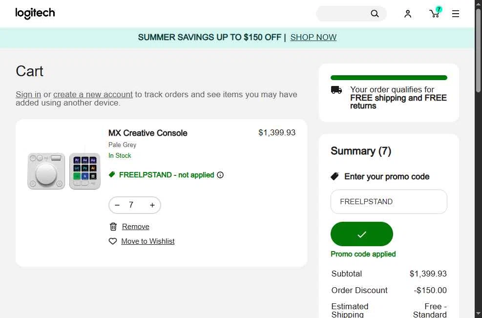 Logitech checkout page showing Logitech promo code box | Screenshot taken by SimplyCodes community member on May 16, 2025