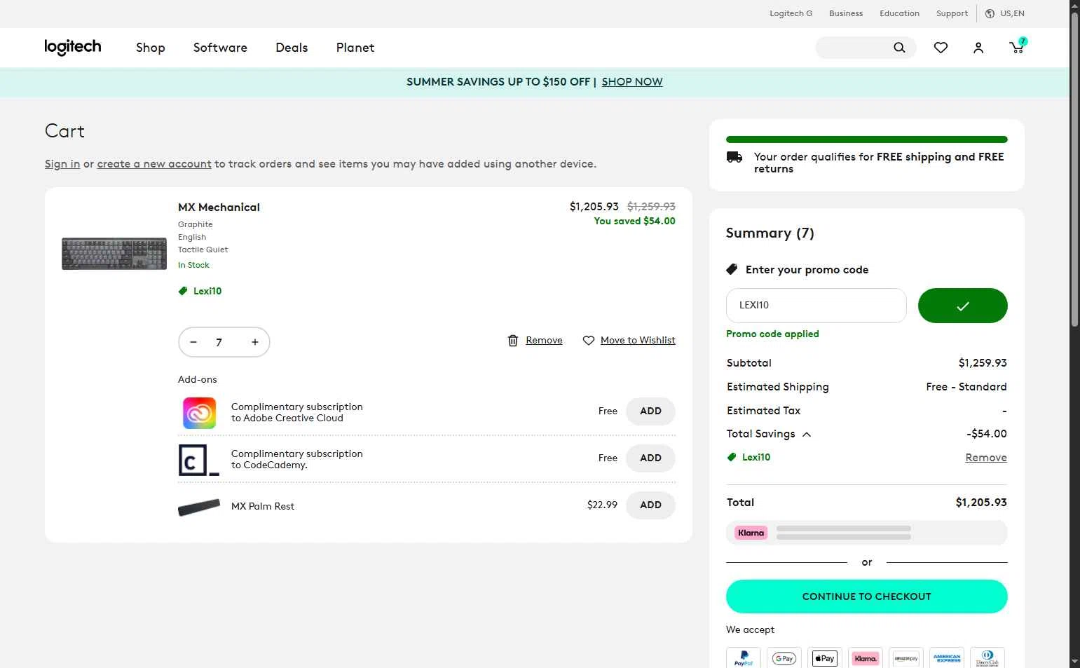 Logitech checkout page showing Logitech promo code box | Screenshot taken by SimplyCodes community member on May 21, 2025