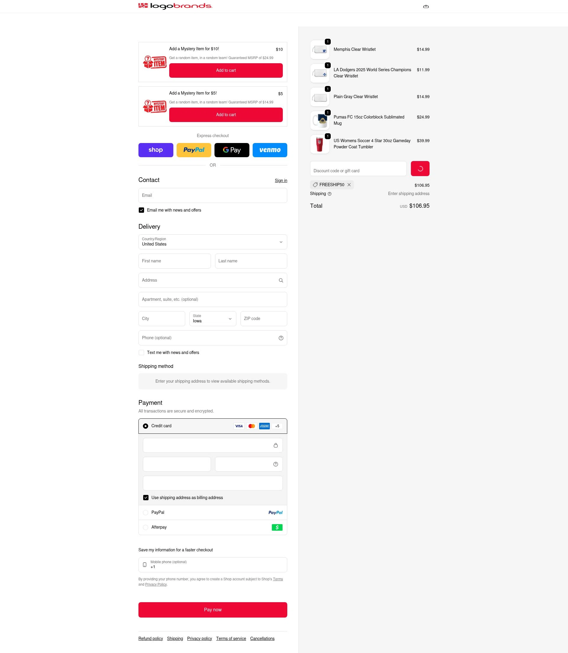 Logo Brands checkout page showing Logo Brands promo code box | Screenshot taken by SimplyCodes community member on Feb 14, 2026