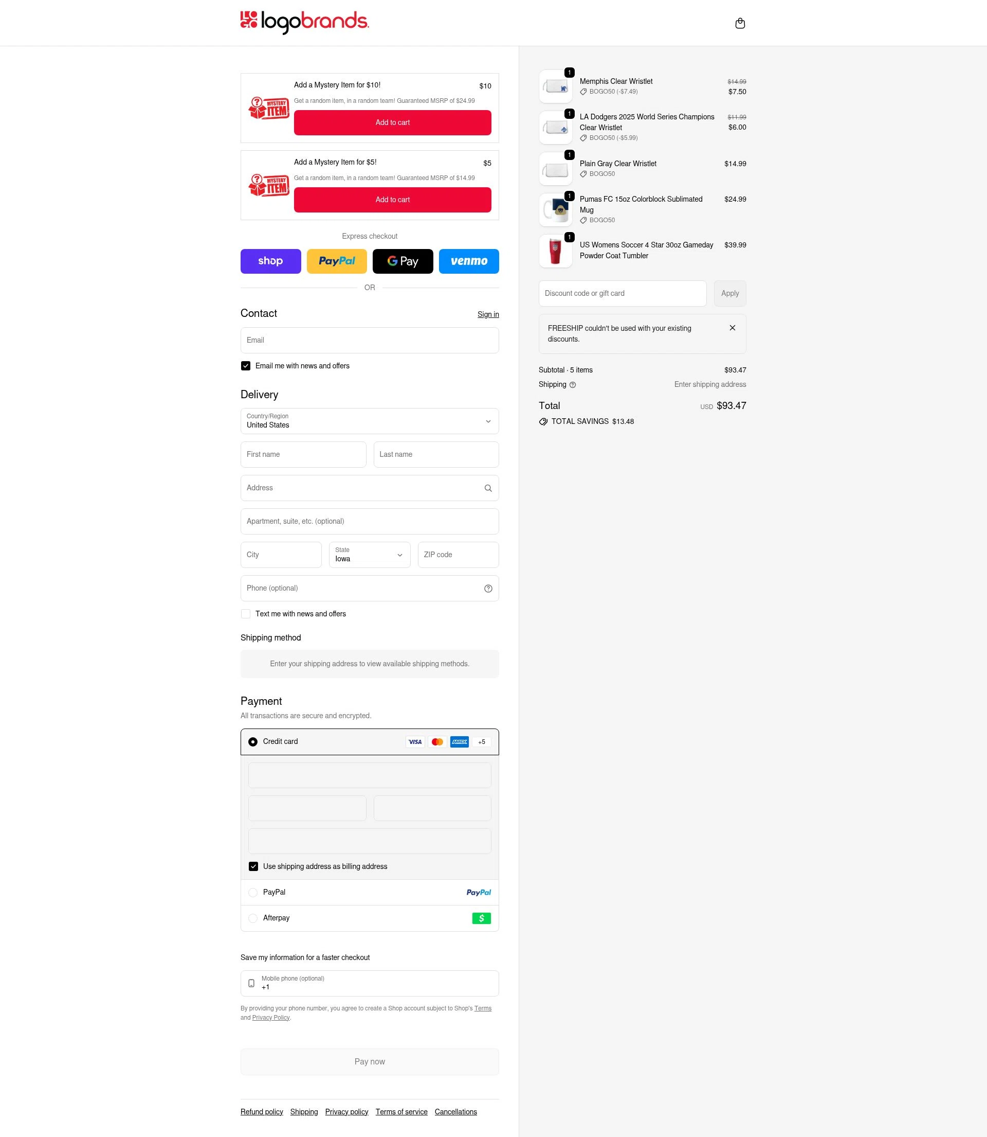Logo Brands checkout page showing Logo Brands promo code box | Screenshot taken by SimplyCodes community member on Feb 6, 2026