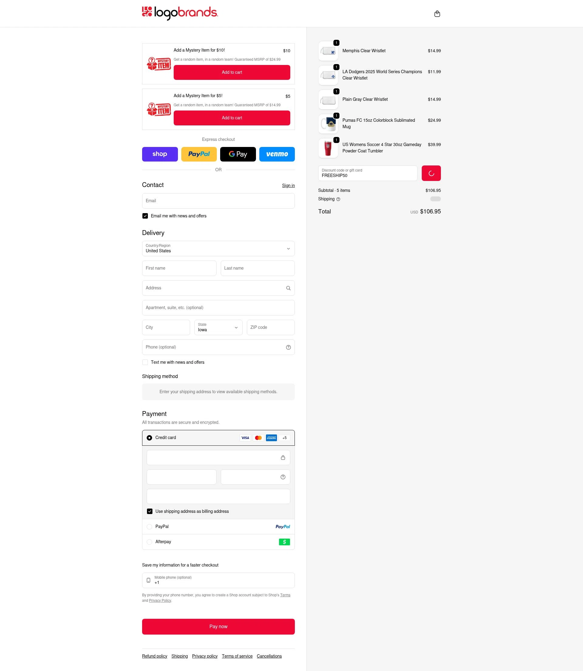 Logo Brands checkout page showing Logo Brands promo code box | Screenshot taken by SimplyCodes community member on Feb 19, 2026
