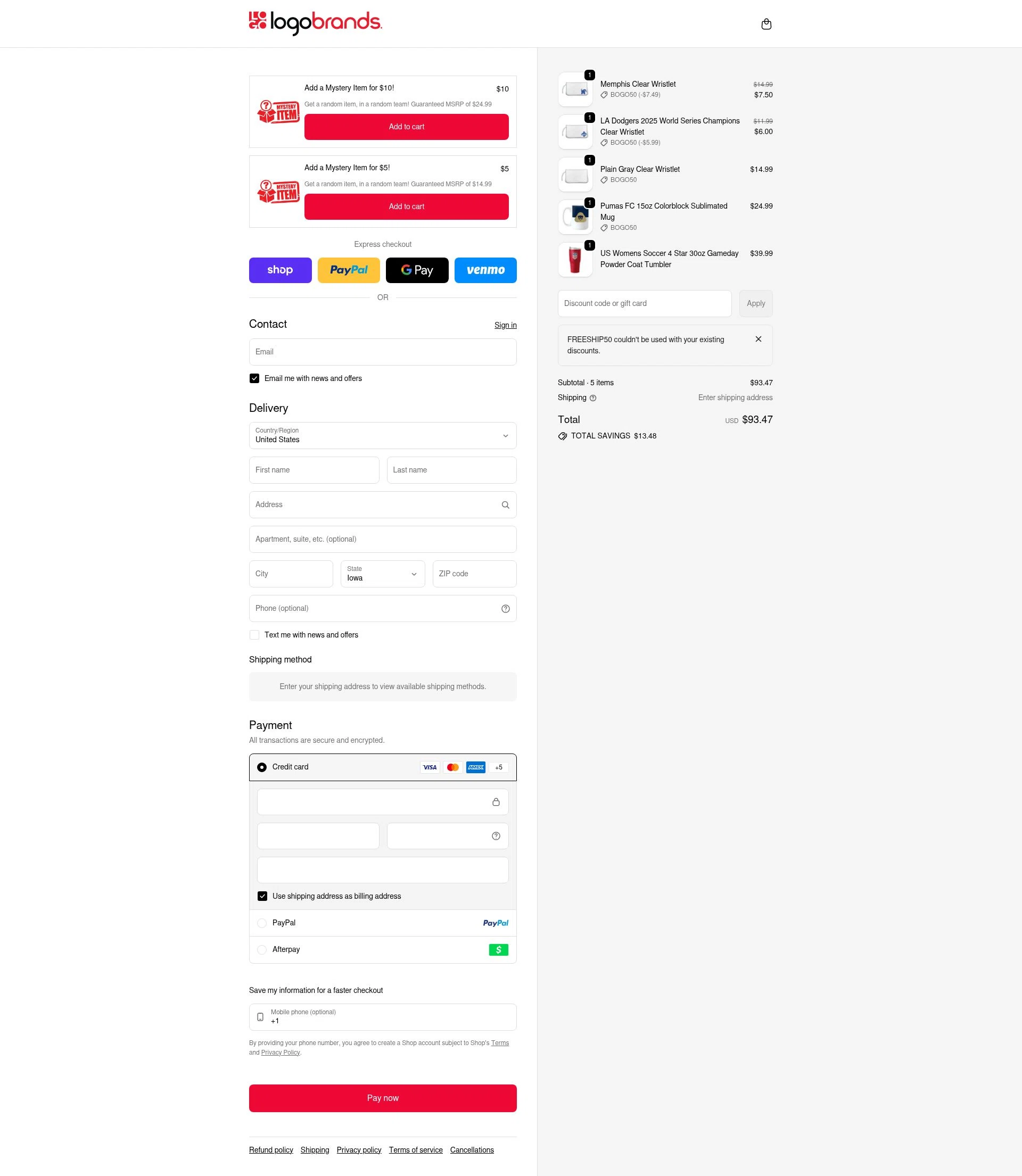 Logo Brands checkout page showing Logo Brands promo code box | Screenshot taken by SimplyCodes community member on Feb 6, 2026