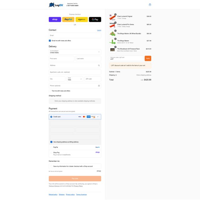 LogOX checkout page showing LogOX discount code box | Screenshot taken by SimplyCodes community member on Sep 6, 2025
