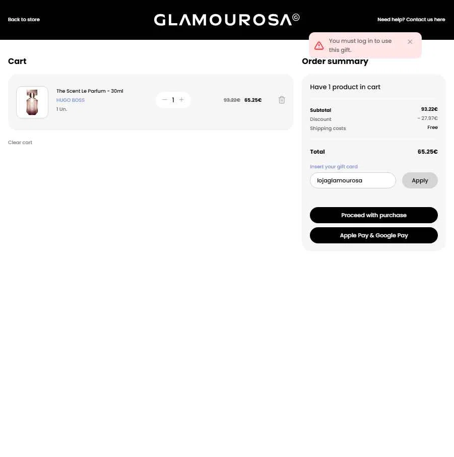 Loja Glamourosa checkout page showing Loja Glamourosa discount code box | Screenshot taken by SimplyCodes community member on Jan 25, 2026