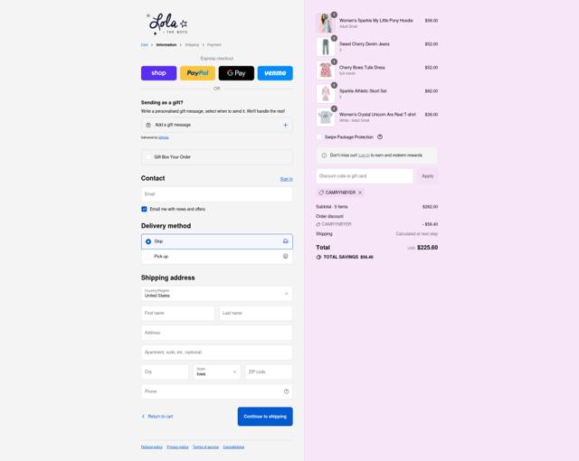 Lola & The Boys checkout page showing Lola & The Boys discount code box | Screenshot taken by SimplyCodes community member on Sep 11, 2025