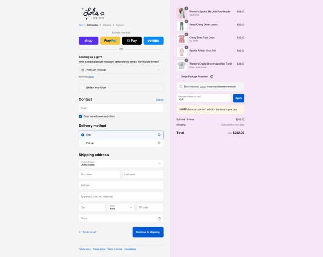 Lola & The Boys checkout page showing Lola & The Boys discount code box | Screenshot taken by SimplyCodes community member on Sep 11, 2025