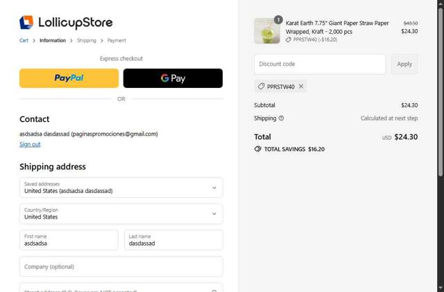 LollicupStore checkout page showing LollicupStore discount code box | Screenshot taken by SimplyCodes community member on Sep 9, 2025