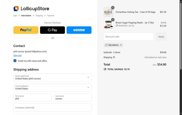 LollicupStore checkout page showing LollicupStore discount code box | Screenshot taken by SimplyCodes community member on Sep 9, 2025