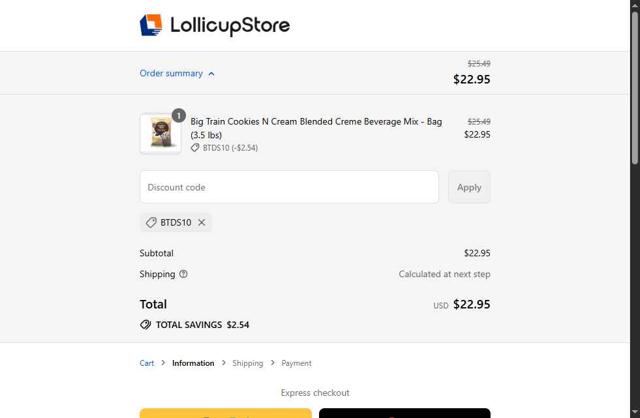 LollicupStore checkout page showing LollicupStore discount code box | Screenshot taken by SimplyCodes community member on Aug 31, 2025
