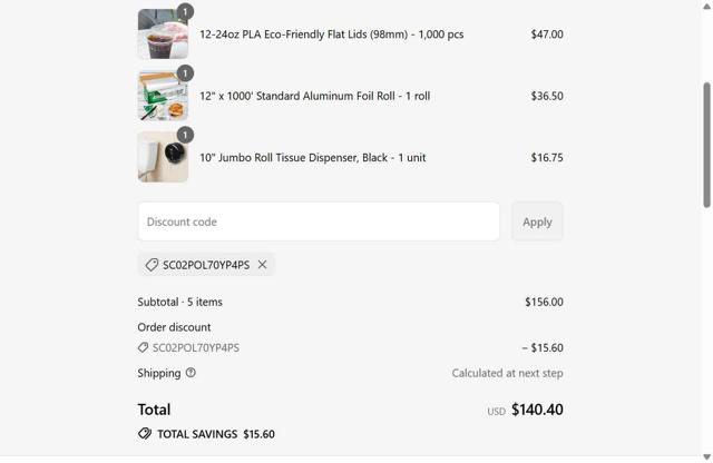 LollicupStore checkout page showing LollicupStore discount code box | Screenshot taken by SimplyCodes community member on Sep 16, 2025