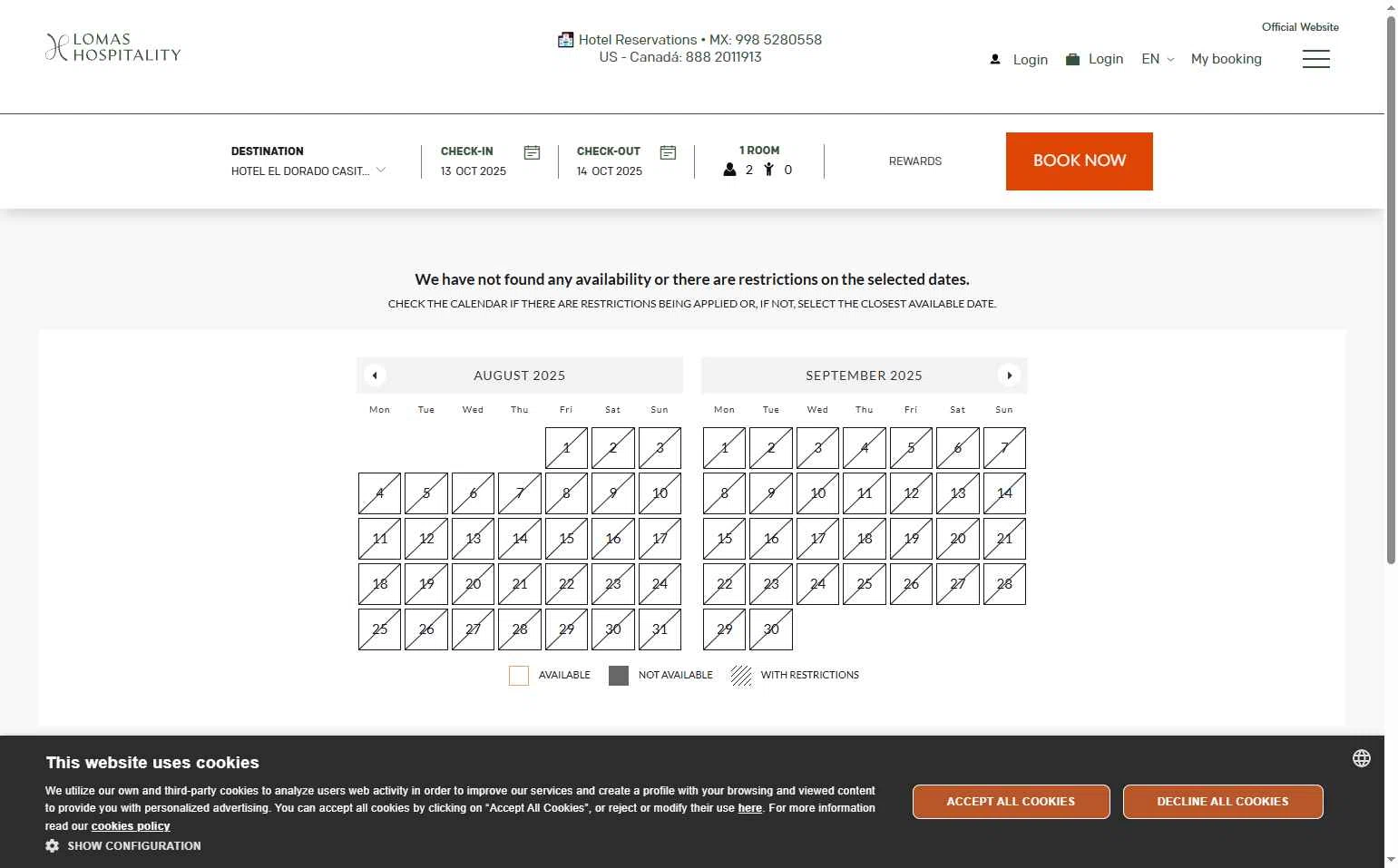 Lomas Hospitality checkout page showing Lomas Hospitality promo code box | Screenshot taken by SimplyCodes community member on Oct 13, 2025