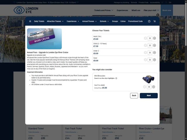 London Eye checkout page showing London Eye promo code box | Screenshot taken by SimplyCodes community member on Aug 30, 2025