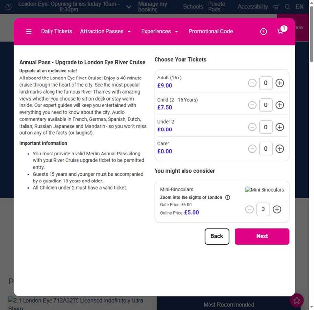 London Eye checkout page showing London Eye promo code box | Screenshot taken by SimplyCodes community member on May 24, 2025