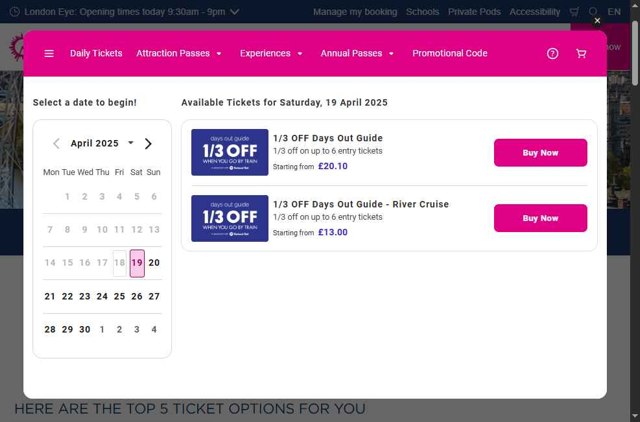 London Eye checkout page showing London Eye promo code box | Screenshot taken by SimplyCodes community member on Apr 18, 2025