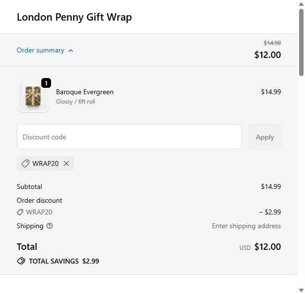 London Penny checkout page showing London Penny promo code box | Screenshot taken by SimplyCodes community member on Jan 5, 2026