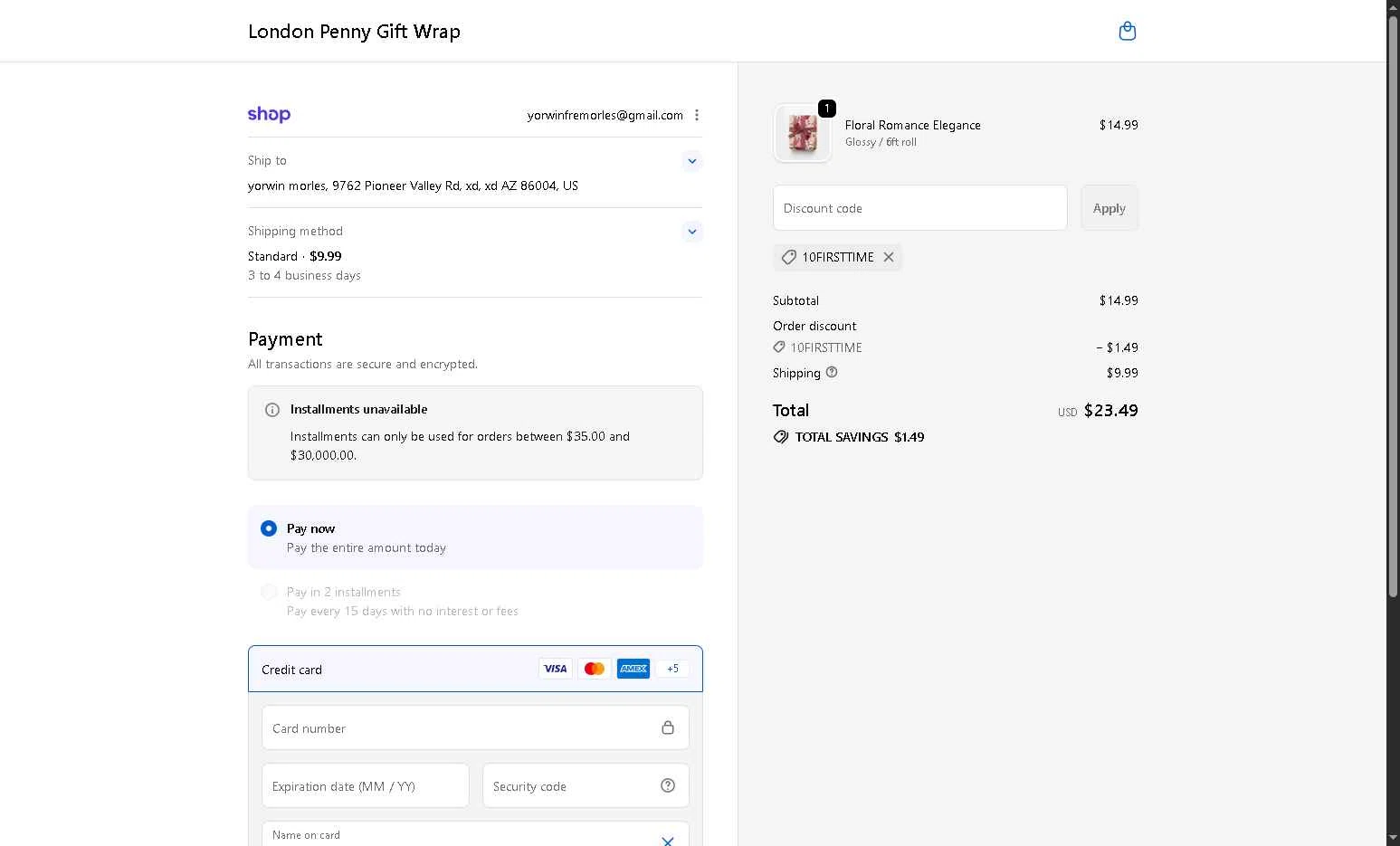London Penny checkout page showing London Penny promo code box | Screenshot taken by SimplyCodes community member on Jan 8, 2026