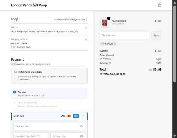 London Penny checkout page showing London Penny promo code box | Screenshot taken by SimplyCodes community member on Dec 7, 2025