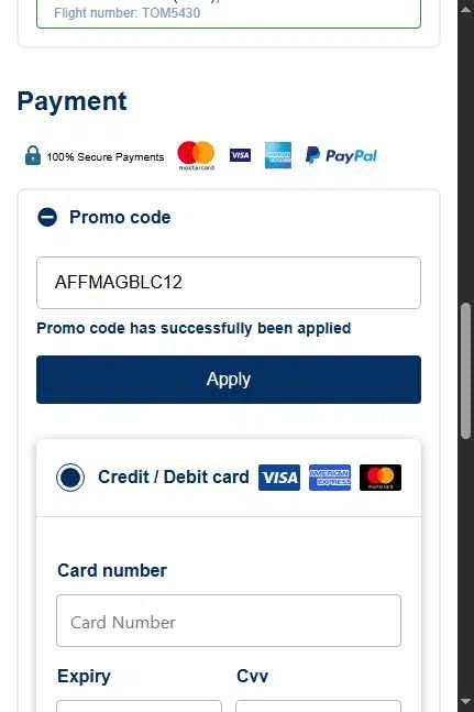 London Stansted Airport checkout page showing London Stansted Airport promo code box | Screenshot taken by SimplyCodes community member on Dec 2, 2025