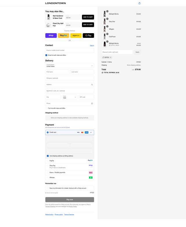 LONDONTOWN checkout page showing LONDONTOWN coupon code box | Screenshot taken by SimplyCodes community member on Sep 14, 2025