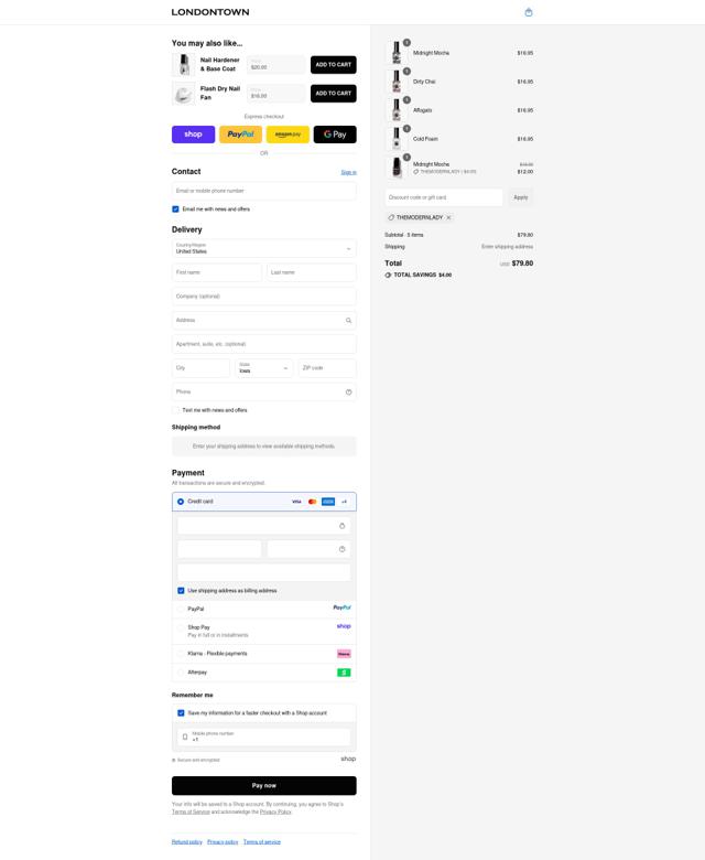 LONDONTOWN checkout page showing LONDONTOWN coupon code box | Screenshot taken by SimplyCodes community member on Sep 14, 2025