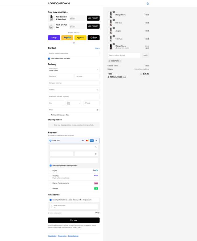 LONDONTOWN checkout page showing LONDONTOWN coupon code box | Screenshot taken by SimplyCodes community member on Sep 14, 2025