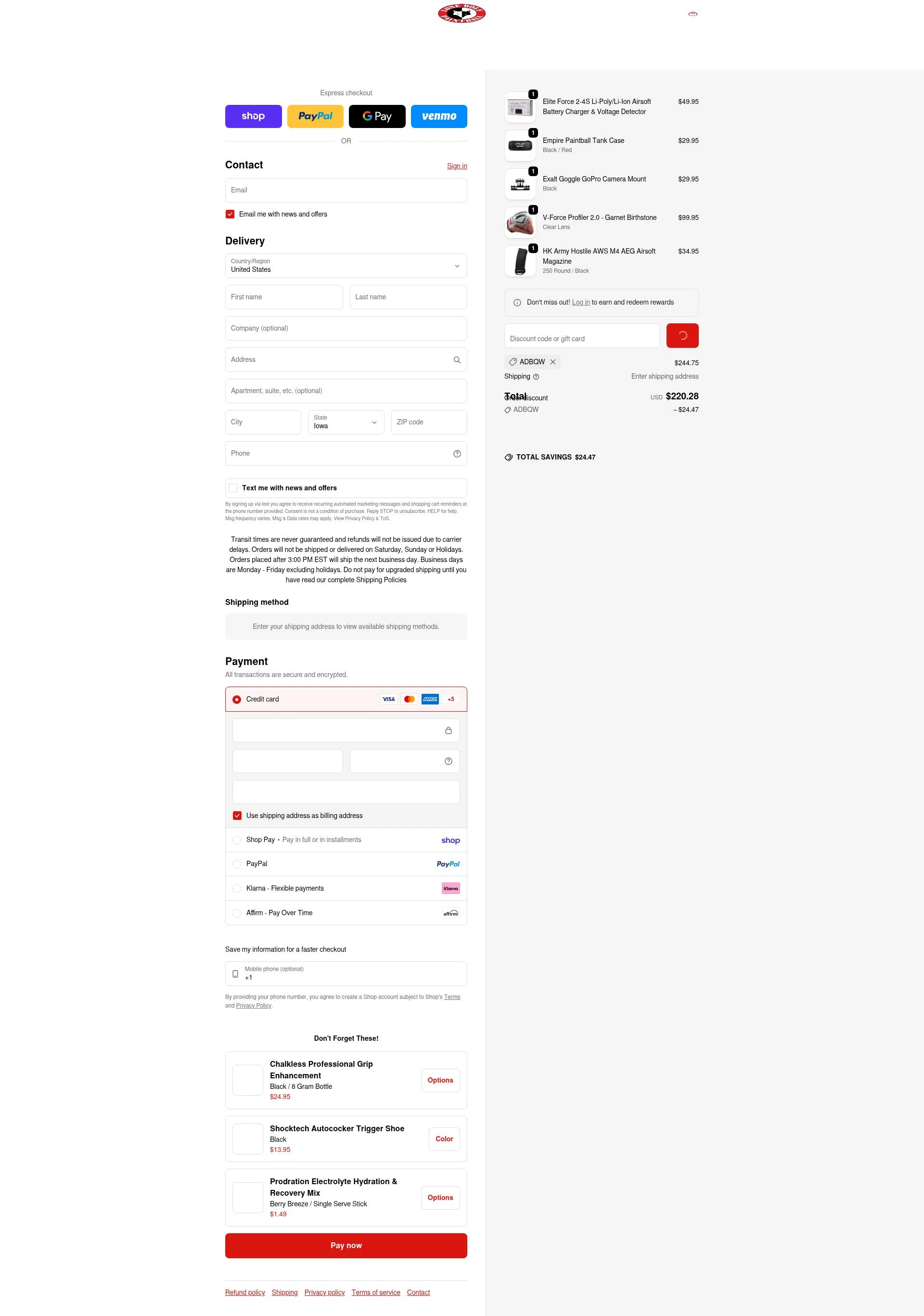 Lone Wolf Paintball checkout page showing Lone Wolf Paintball discount code box | Screenshot taken by SimplyCodes community member on Feb 10, 2026