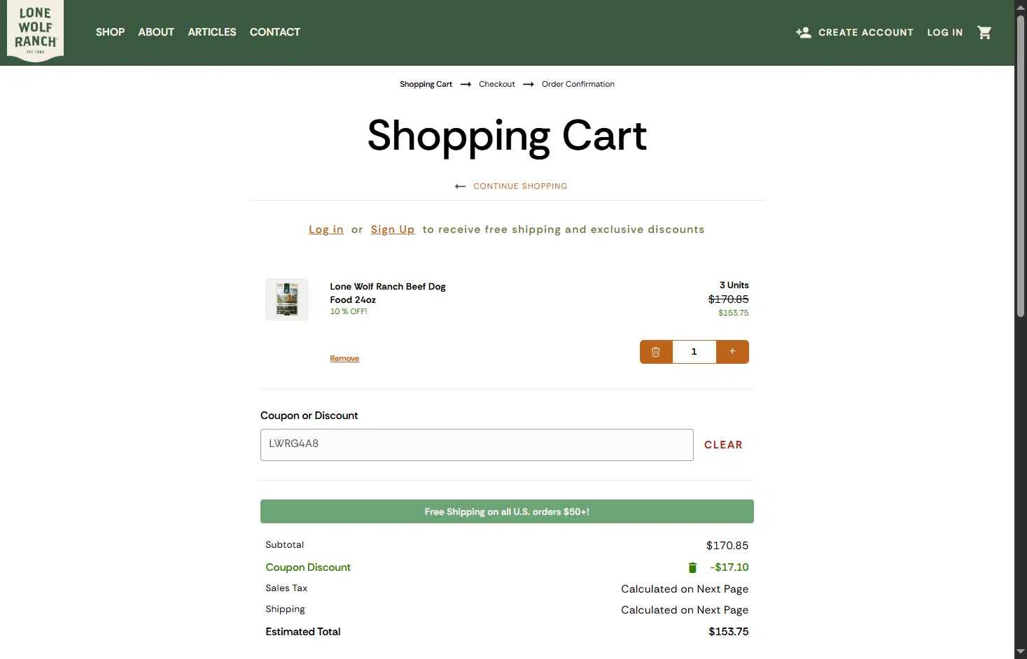 Lone Wolf Ranch checkout page showing Lone Wolf Ranch coupon code box | Screenshot taken by SimplyCodes community member on Nov 9, 2025