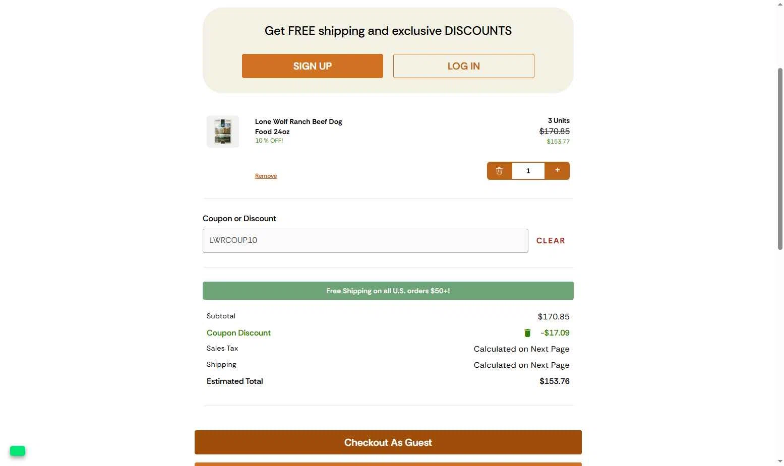 Lone Wolf Ranch checkout page showing Lone Wolf Ranch coupon code box | Screenshot taken by SimplyCodes community member on Nov 28, 2025