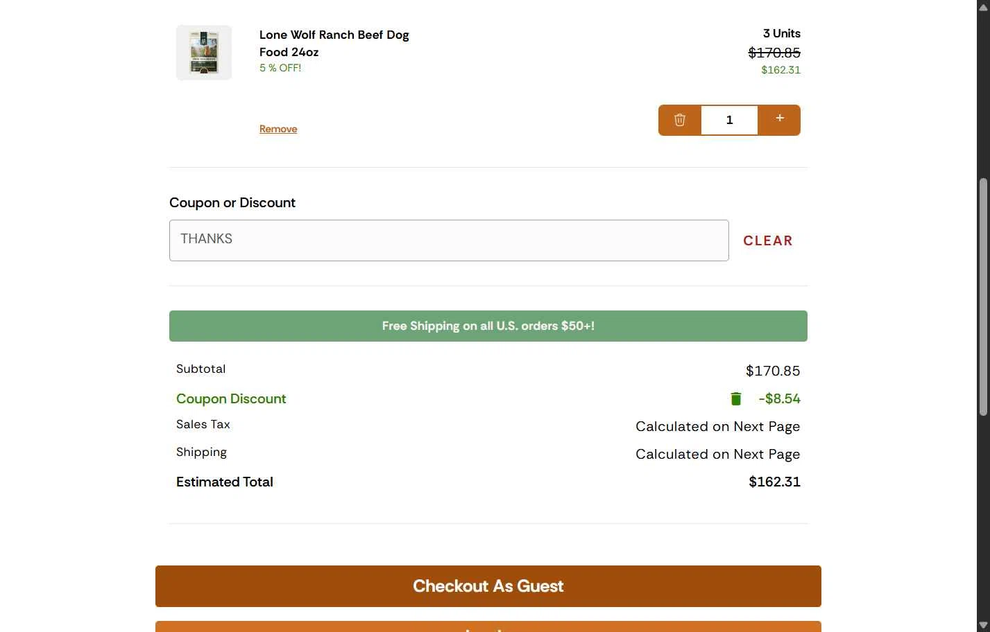 Lone Wolf Ranch checkout page showing Lone Wolf Ranch coupon code box | Screenshot taken by SimplyCodes community member on Jan 10, 2026