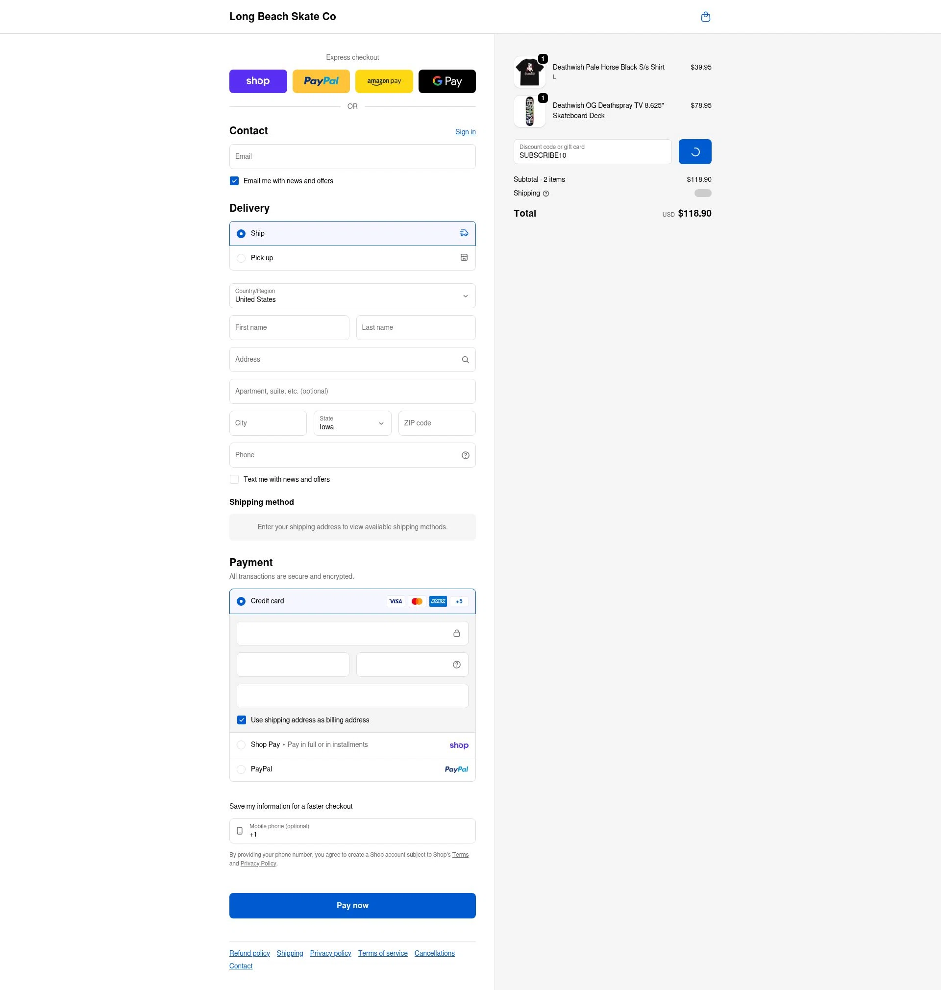 Long Beach Skate checkout page showing Long Beach Skate promo code box | Screenshot taken by SimplyCodes community member on Feb 12, 2026