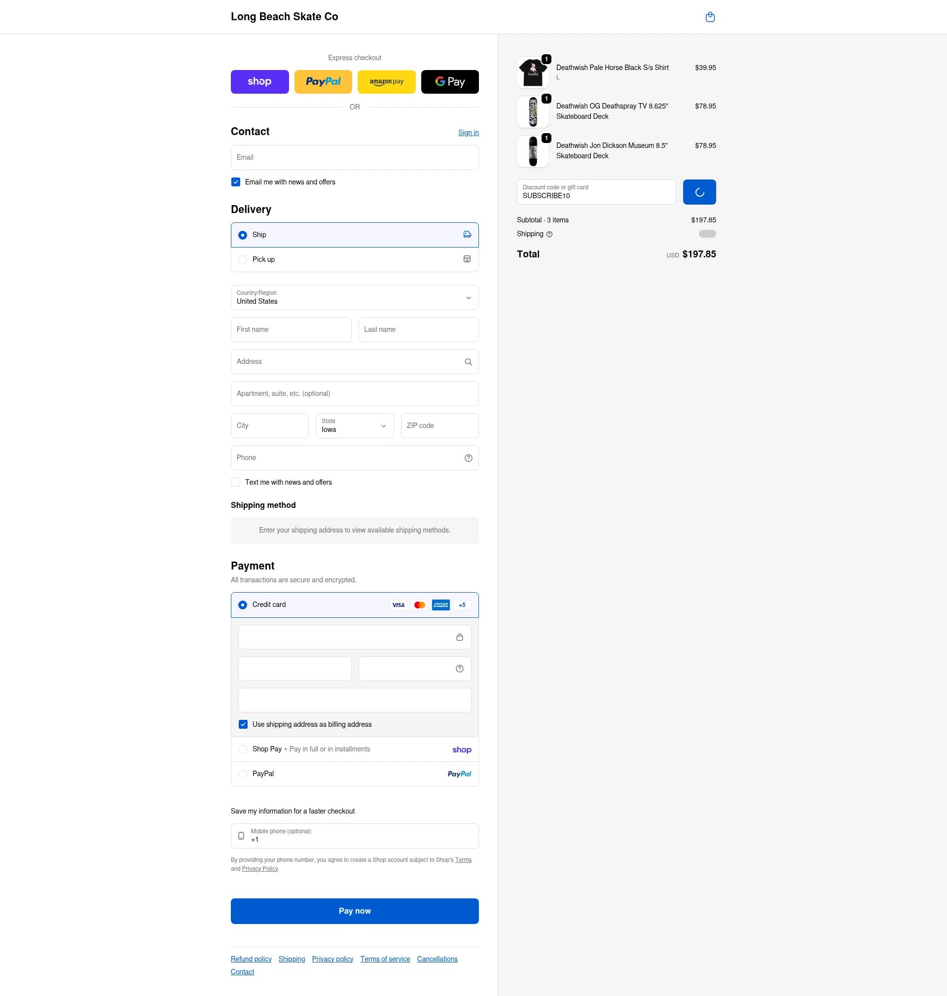 Long Beach Skate checkout page showing Long Beach Skate promo code box | Screenshot taken by SimplyCodes community member on Feb 8, 2026