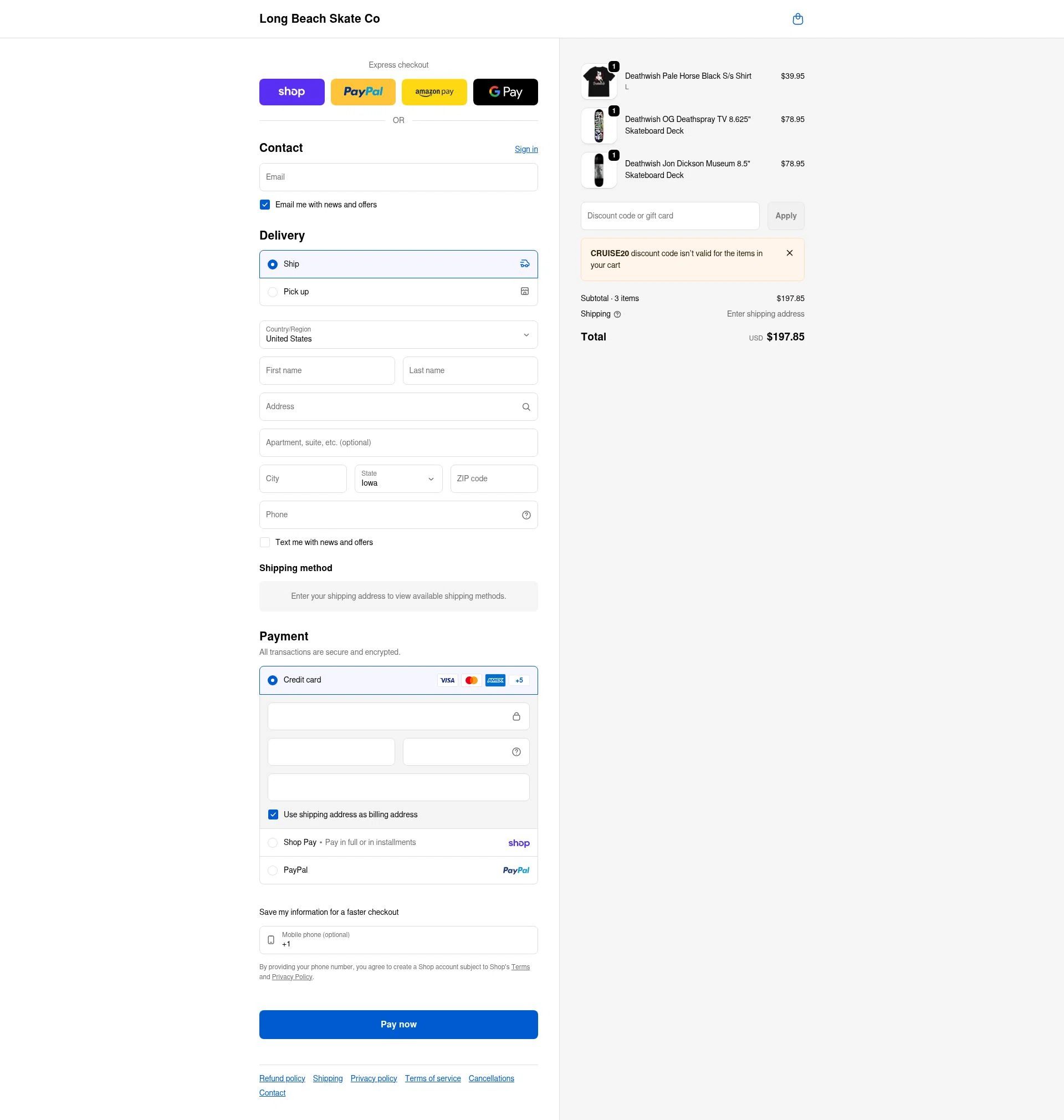 Long Beach Skate checkout page showing Long Beach Skate promo code box | Screenshot taken by SimplyCodes community member on Feb 8, 2026