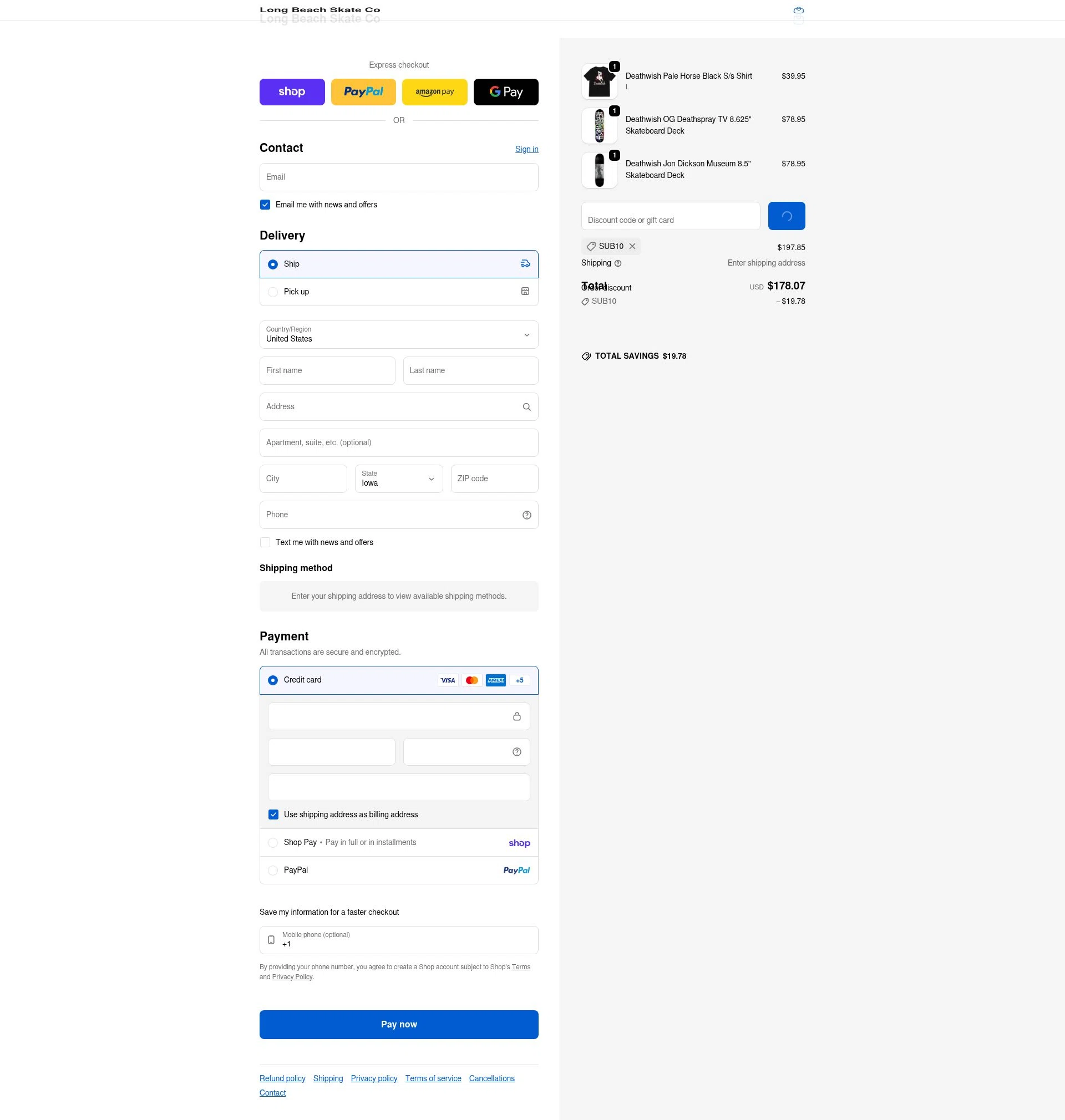 Long Beach Skate checkout page showing Long Beach Skate promo code box | Screenshot taken by SimplyCodes community member on Feb 8, 2026