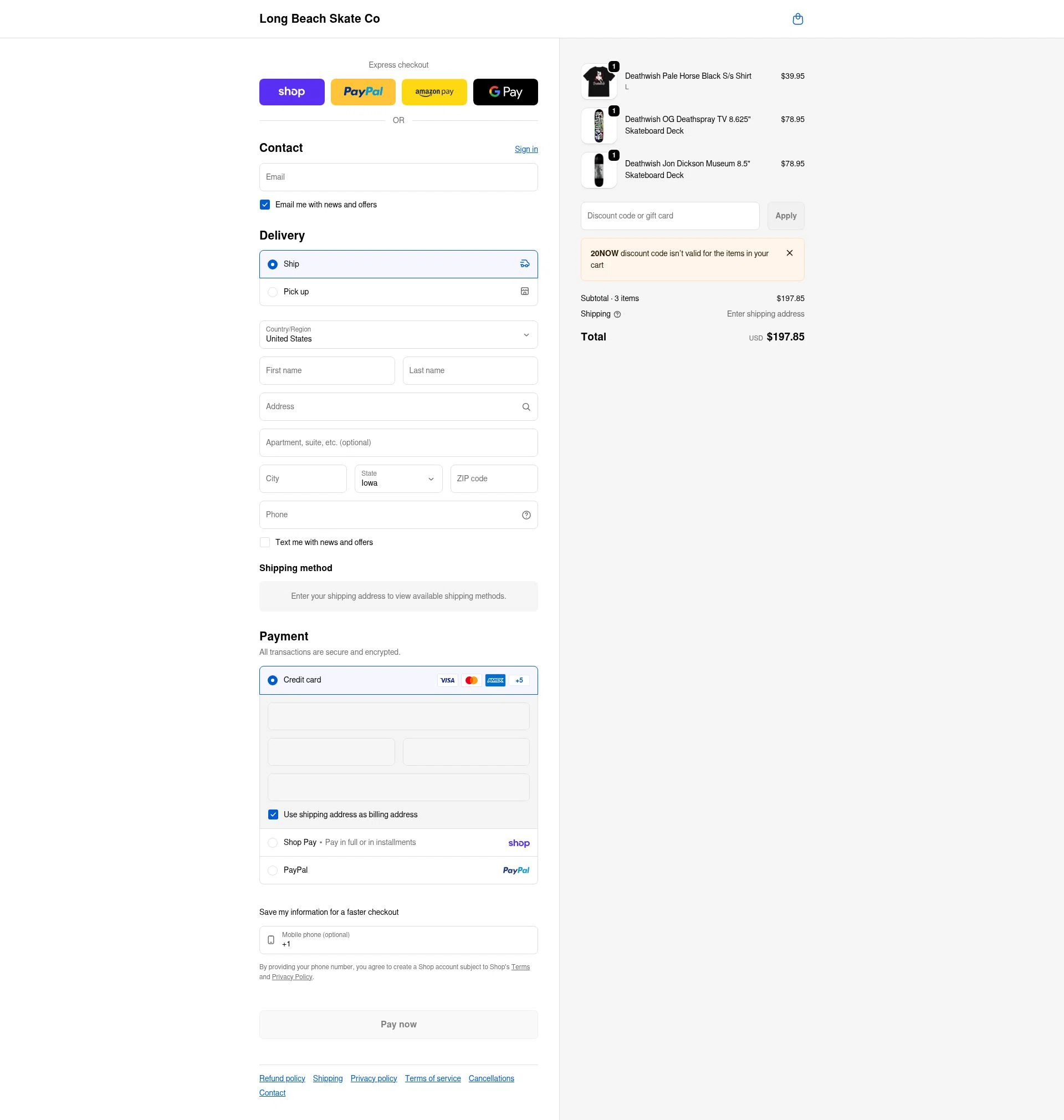 Long Beach Skate checkout page showing Long Beach Skate promo code box | Screenshot taken by SimplyCodes community member on Feb 4, 2026