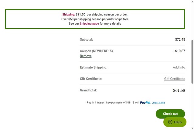 Longfield Gardens checkout page showing Longfield Gardens coupon code box | Screenshot taken by SimplyCodes community member on May 15, 2025