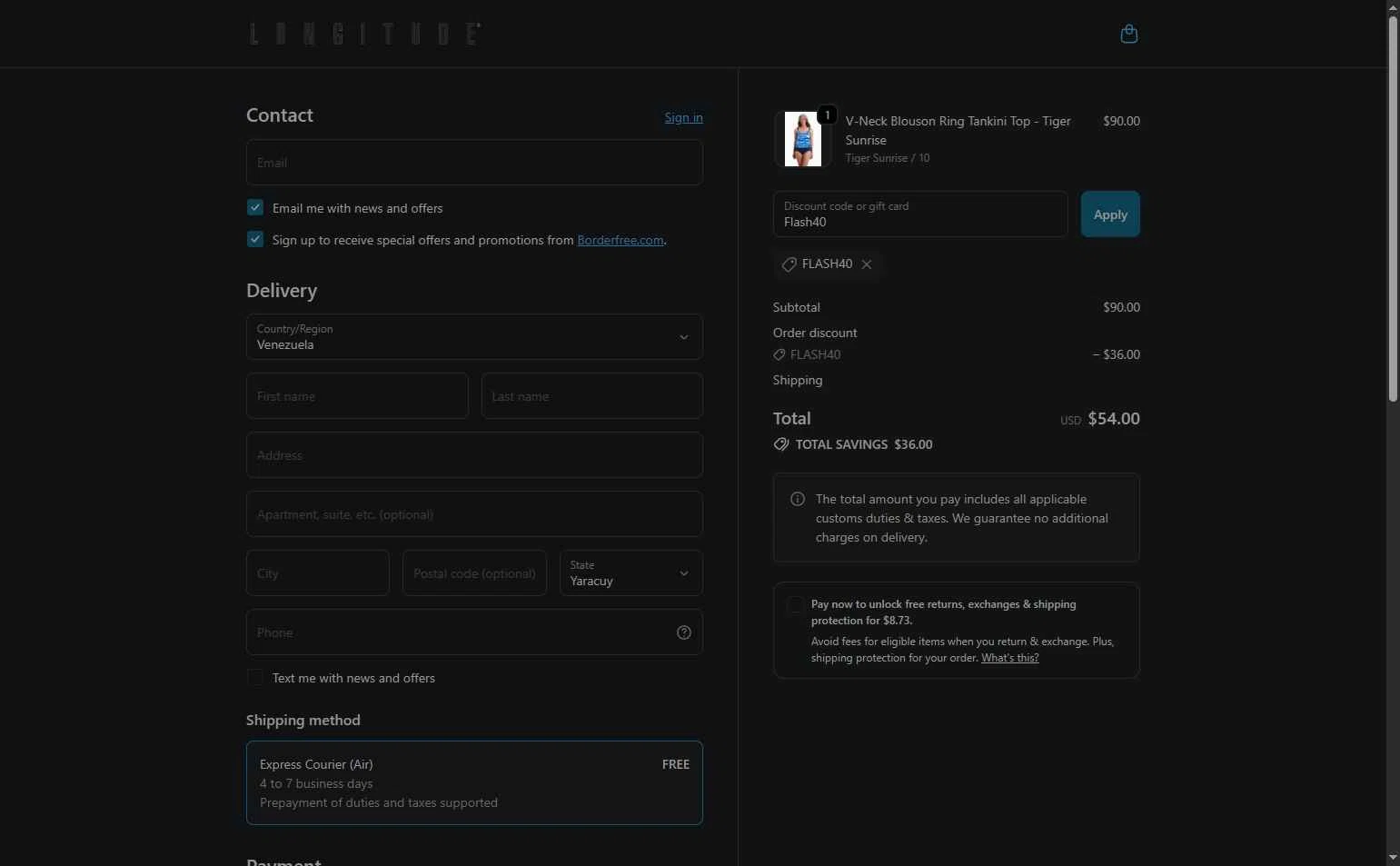 Longitude checkout page showing Longitude discount code box | Screenshot taken by SimplyCodes community member on Dec 17, 2025