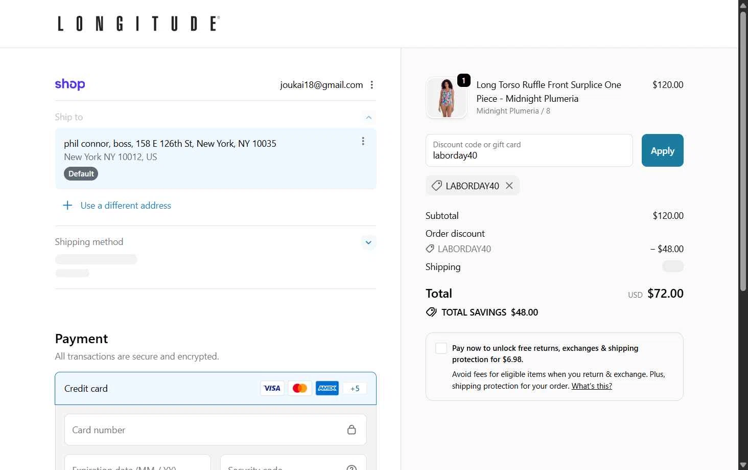 Longitude checkout page showing Longitude discount code box | Screenshot taken by SimplyCodes community member on Dec 23, 2025