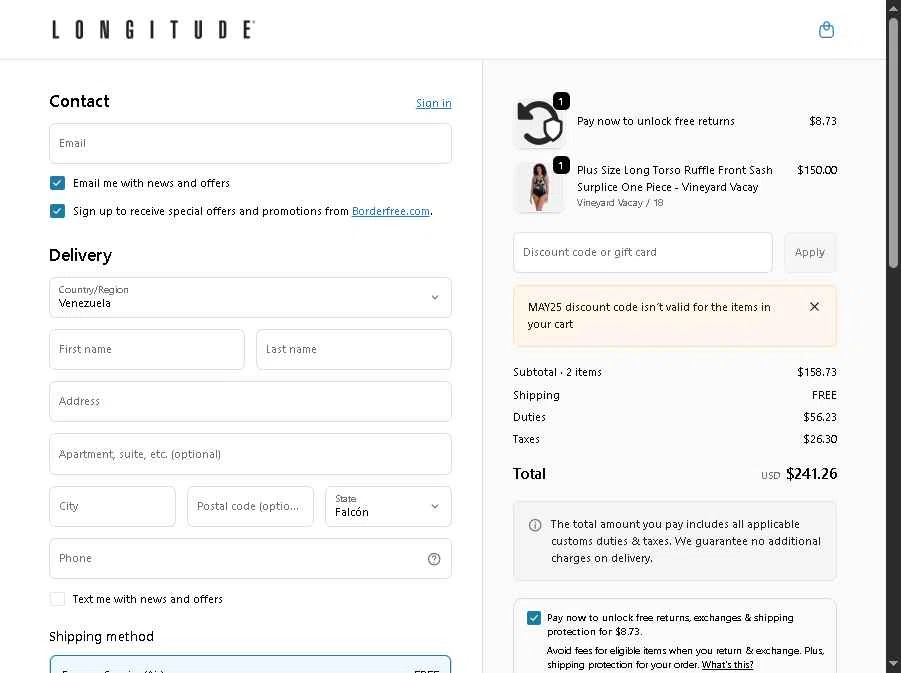 Longitude checkout page showing Longitude discount code box | Screenshot taken by SimplyCodes community member on Dec 20, 2025
