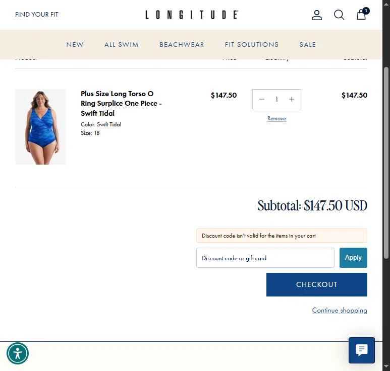 Longitude checkout page showing Longitude discount code box | Screenshot taken by SimplyCodes community member on Jan 13, 2026