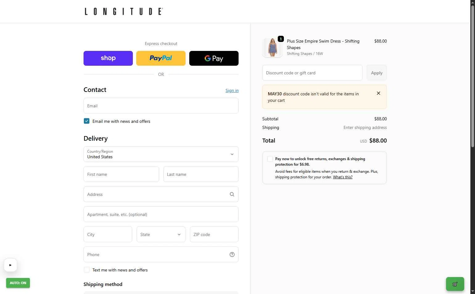 Longitude checkout page showing Longitude discount code box | Screenshot taken by SimplyCodes community member on Dec 31, 2025
