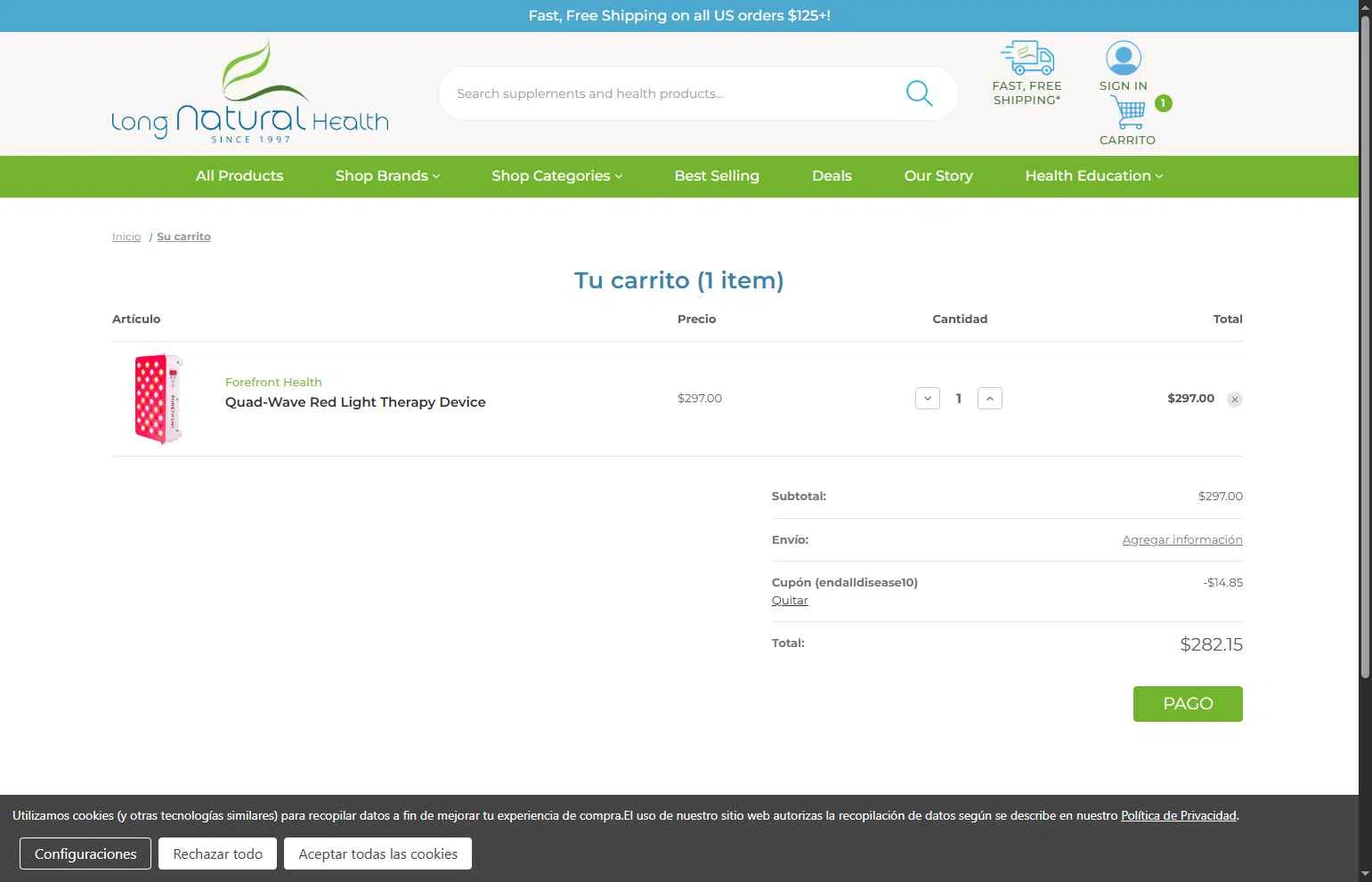 Long Natural Health checkout page showing Long Natural Health coupon code box | Screenshot taken by SimplyCodes community member on Nov 30, 2025