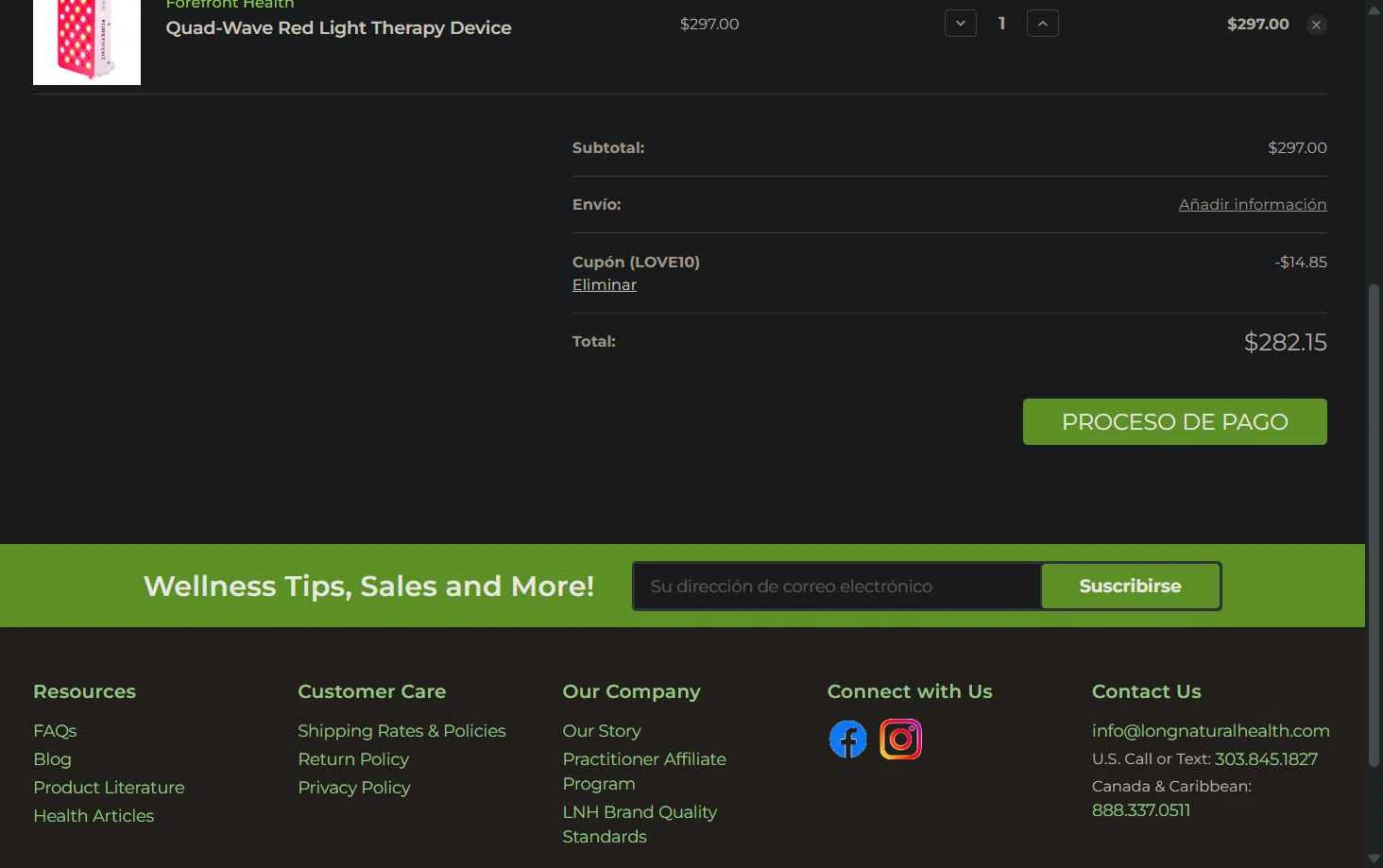 Long Natural Health checkout page showing Long Natural Health coupon code box | Screenshot taken by SimplyCodes community member on Nov 30, 2025