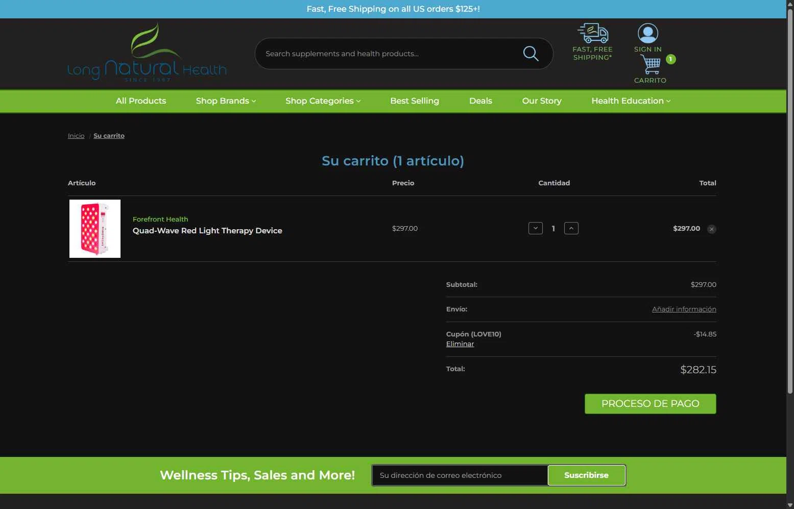 Long Natural Health checkout page showing Long Natural Health coupon code box | Screenshot taken by SimplyCodes community member on Dec 29, 2025