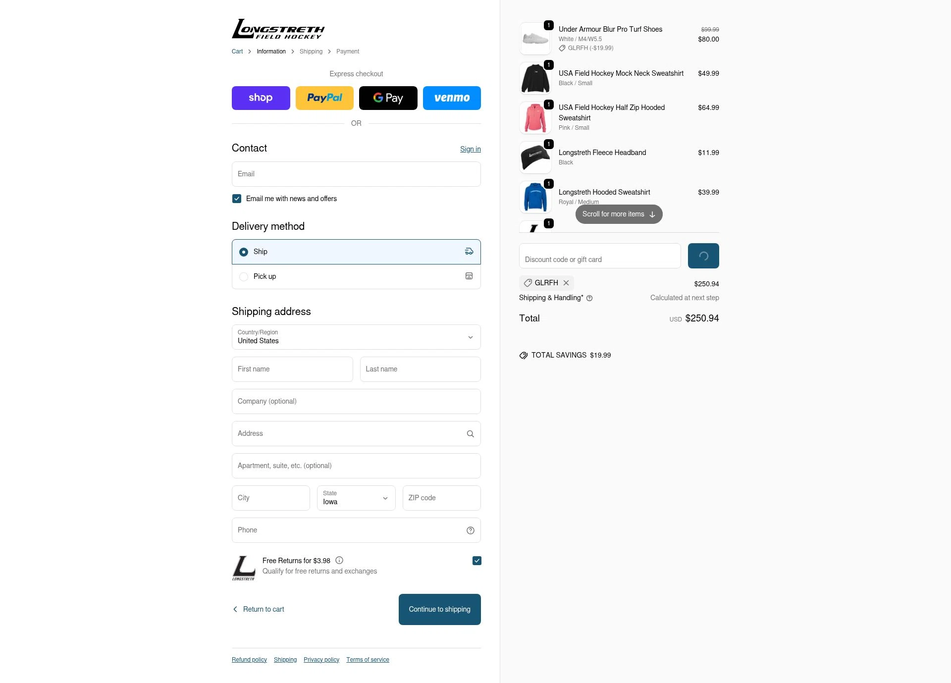 Longstreth.com checkout page showing Longstreth.com coupon code box | Screenshot taken by SimplyCodes community member on Jan 27, 2026
